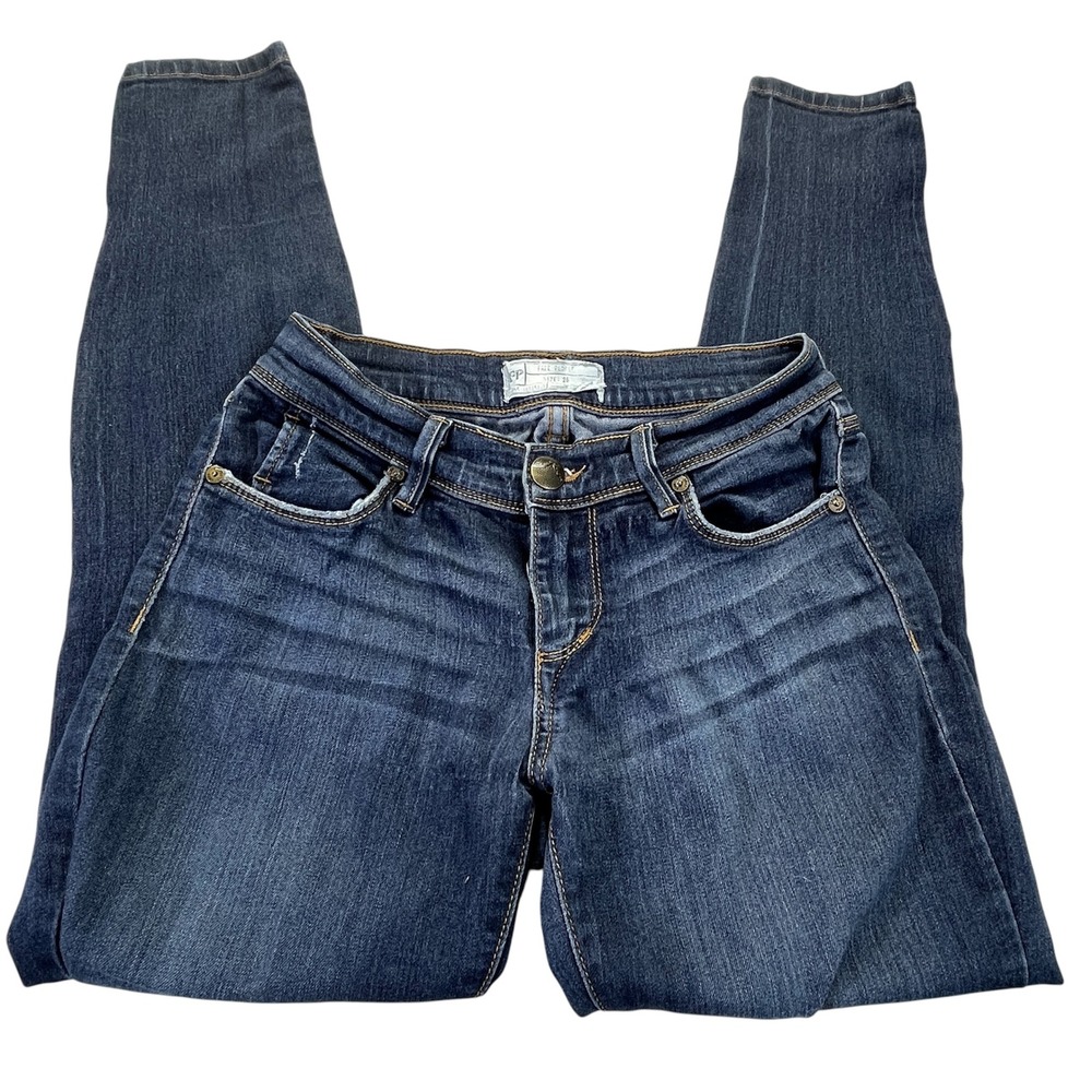 Free People Dark Wash Low Rise Skinny Jeans Womens Size 26 Whiskered Denim
